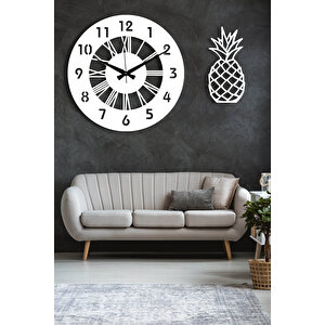 Dekoratif Beyaz Duvar Saati + Ananaslı Tablo