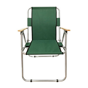 2 Adet Ahşap Kollu Yeşil Kamp Sandalyesi + 1 Adet 60x45 Cm Katlanır Masa