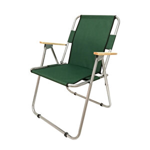 2 Adet Ahşap Kollu Yeşil Kamp Sandalyesi + 1 Adet 60x45 Cm Katlanır Masa
