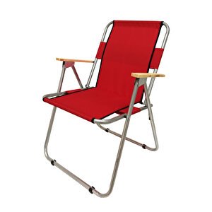 4 Adet Ahşap Kollu Kırmızı Kamp Sandalyesi Ve 1 Adet 60x45 Cm Katlanır Masa