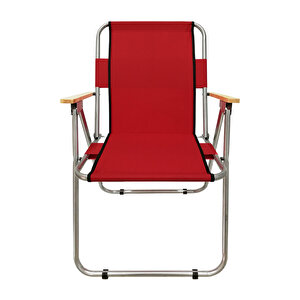 4 Adet Ahşap Kollu Kamp Sandalyesi Kırmızı + 1 Adet 80x60 Cm Katlanır Kamp Masası Beyaz