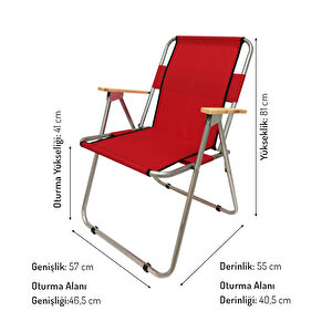 4 Adet Ahşap Kollu Kamp Sandalyesi Kırmızı + 1 Adet 80x60 Cm Katlanır Kamp Masası Beyaz