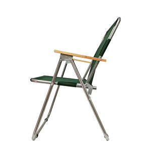 4 Adet Ahşap Kollu Yeşil Kamp Sandalyesi Ve 1 Adet 60x45 Cm Katlanır Masa