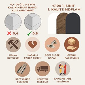 Roomart "lavabolu" Mdf 95 Cm Çekmeceli Lotus Oval Lavabolu Banyo Dolabı + Aynalı Üst Dolabı + Boy Dolabı