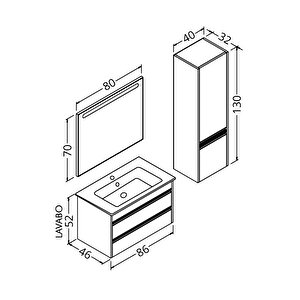 Levante 85 Cm Beyaz Lavabolu Banyo Dolabı Lvn Aynalı - Boy Dolap Dahil