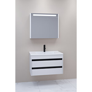 Levante 85 Cm Beyaz Lavabolu Banyo Dolabı Npl Aynalı - Boy Dolap Hariç