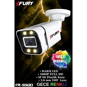 Fury Gece Renkli - 5mp Lens 1080p Full Hd Ahd Güvenlik Kamerası 4 X Ultra Led Renkli Gece Görüş 5580