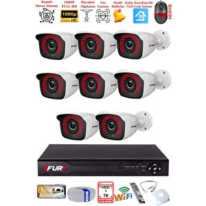 Fury 8 Kamera Geniş Açı 1080p Full Hd Görüntü 36 Led Gece Görüşlü-su Geçirmez  Güvenlik Kamera Seti 1 Tb