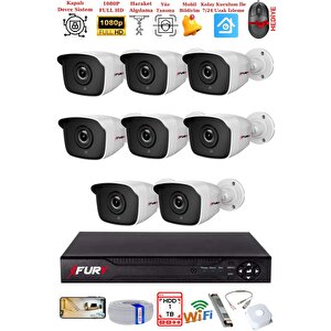 8 Kamera Geniş Açı 1080p Full Hd Görüntü 36 Led Gece Görüşlü-su Geçirmez  Güvenlik Kamera Seti 1 Tb