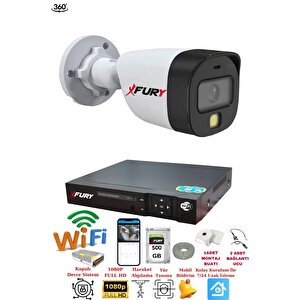 Fury 1 Kameralı 1080p 2mp Görüntü Gece Renkli Full Hd Ultra Led Gece Renkli Güvenlik Kamerası Seti 500gb