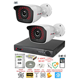 2 Kameralı 5mp 3.6mm Lens 2mp Görüntü 36 Led Gece Görüşlü Fullhd Güvenlik Kamera 2236 320gb