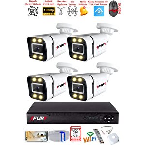 Fury 4 Kameralı 1080p Görüntü Gece Renkli Full Hd 4 X Ultra Led Gece Renkli Güvenlik Kamerası Seti 320gb