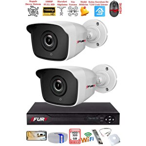 2 Kamera Geniş Açı 1080p Full Hd Görüntü 36 Led Gece Görüşlü-su Geçirmez  Güvenlik Kamera Seti 320gb