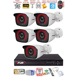 5 Kamera Geniş Açı 1080p Full Hd Görüntü 36 Led Gece Görüşlü-su Geçirmez  Güvenlik Kamera Seti 320gb