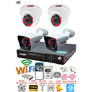 4 Kameralı 5mp 3.6mm Lens 2mp Görüntü 6 Atom Led Gece Görüşlü Full Hd Güvenlik Kamerası 251412 500gb