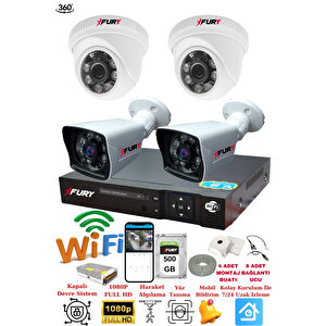 4 Kameralı 5mp 3.6mm Lens 2mp Görüntü 6 Atom Led Gece Görüşlü Full Hd Güvenlik Kamerası 251412 500gb