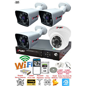 4 Kameralı 5mp 3.6mm Lens 2mp Görüntü 6 Atom Led Gece Görüşlü Fullhd Güvenlik Kamerası 5525di 500gb