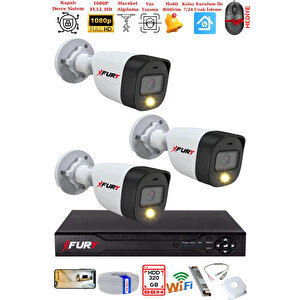 3 Kameralı 5mp Lens 2 Mp Görüntü Gece Renkli Full Hd Ultra Led Akıllı Güvenlik Kamerası Seti 320gb