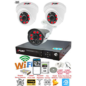 2 İç 1 Dış Kameralı 5mp Lens 2mp Görüntü Gece Görüşlü Full Hd Güvenlik Kamerası 14125570 500gb
