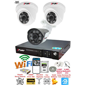 2 İç 1 Dış Kameralı 5mp Lens 2mp Görüntü Gece Görüşlü Full Hd Güvenlik Kamerası 14125570 500gb