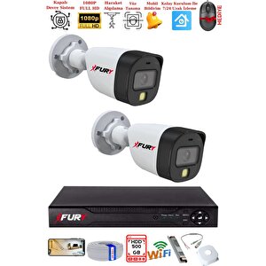 2 Kameralı 5mp Lens 2 Mp Görüntü Gece Renkli Full Hd Ultra Led Akıllı Güvenlik Kamerası Seti 500 Gb