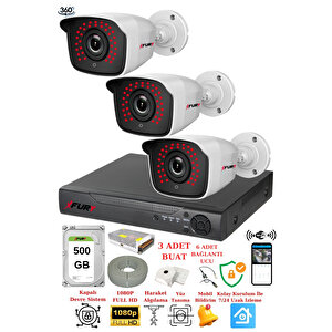 3 Kameralı 5mp 3.6mm Lens 2mp Görüntü 36 Led Gece Görüşlü Fullhd Güvenlik Kamerası 2236 500 Gb