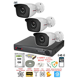 3 Kameralı 5mp 3.6mm Lens 2mp Görüntü 36 Led Gece Görüşlü Fullhd Güvenlik Kamerası 2236 500 Gb