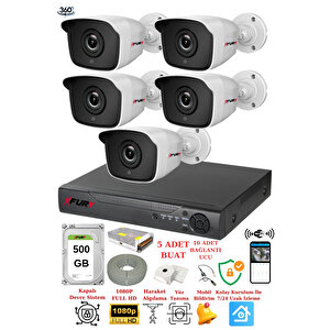 5 Kameralı 5mp 3.6mm Lens 2mp Görüntü 36 Led Gece Görüşlü Full Hd Güvenlik Kamerası 2236 500 Gb