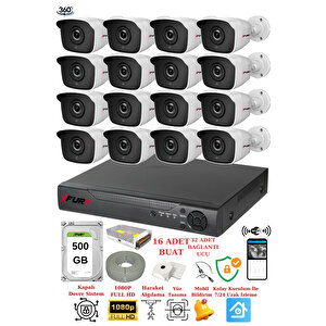 16 Kameralı 5mp 3.6mm Lens 2mp Görüntü 36 Led Gece Görüşlü Full Hd Güvenlik Kamerası 2236 500 Gb
