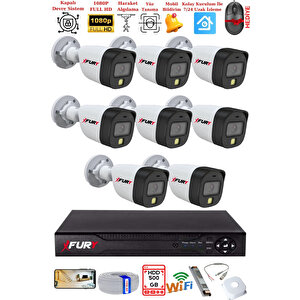 8 Kameralı 5mp Lens 2 Mp Görüntü Gece Renkli Full Hd Ultra Led Akıllı Güvenlik Kamerası Seti 500gb