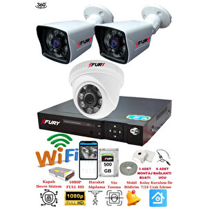 3 Kameralı 5mp 3.6mm Lens 2mp Görüntü 6 Atom Led Gece Görüşlü Fullhd Güvenlik Kamerası 5525di 500gb