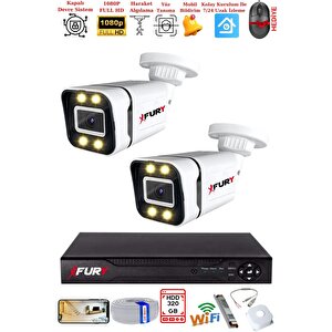 2 Kameralı 1080p Görüntü Gece Renkli Full Hd 4 X Ultra Led Gece Renkli Güvenlik Kamerası Seti 320gb