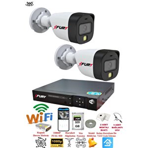 2 Kameralı Gece Renkli 1080p 2mp Görüntü Full Hd Ultra Led Gece Renkli Güvenlik Kamerası Seti 320gb