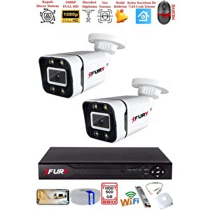 Fury 2 Kameralı 1080p Görüntü Gece Renkli Full Hd 4 X Ultra Led Gece Renkli Güvenlik Kamerası Seti 500gb