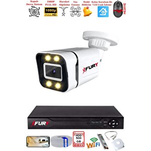 Fury 1 Kameralı 1080p Görüntü Gece Renkli Full Hd 4 X Ultra Led Gece Renkli Güvenlik Kamerası Seti 500gb