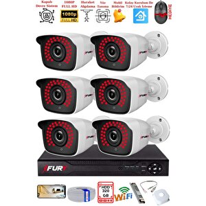 Fury 6 Kamera Geniş Açı 1080p Full Hd Görüntü 36 Led Gece Görüşlü-su Geçirmez  Güvenlik Kamera Seti 320gb