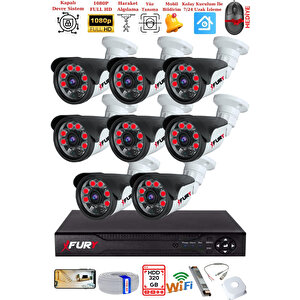 Fury 8 Kameralı Gece Görüşlü 1080p 2mp Görüntü Full Hd Atom Led Güvenlik Kamerası Seti 5570 320gb