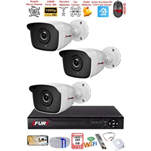 3 Kamera Geniş Açı 1080p Full Hd Görüntü 36 Led Gece Görüşlü-su Geçirmez  Güvenlik Kamera Seti 320gb