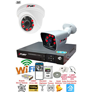 2 Kameralı 5mp 3.6mm Lens 2mp Görüntü 6 Atom Led Gece Görüşlü Fullhd Güvenlik Kamerası 5525di 320gb