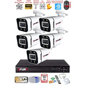 Fury 5 Kameralı 1080p Görüntü Gece Renkli Full Hd 4 X Ultra Led Gece Renkli Güvenlik Kamerası Seti 320gb
