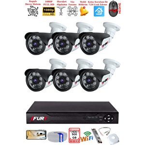 Fury 6 Kameralı Gece Görüşlü 1080p 2mp Görüntü Full Hd Atom Led Güvenlik Kamerası Seti 5570 500gb