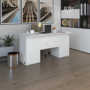 Ofis Masası Kuma Kengo Byz 75*150*60 Kilitli Kapaklı Dolap Çiftli Eşkenar Bilgisayar Çalışma Masası Beyaz
