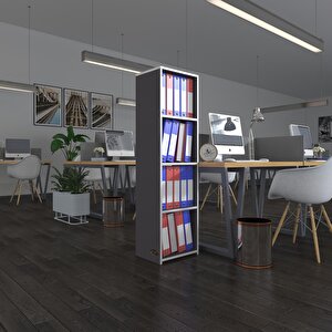 Klasörlük Raflı Börteçin Gri 140*40*30 Kitaplık Ofis Arkalıksız Beyaz