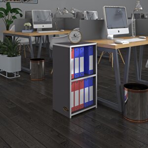 Klasörlük Raflı Attila Gri 70*40*30 Kitaplık Ofis Arkalıksız Beyaz