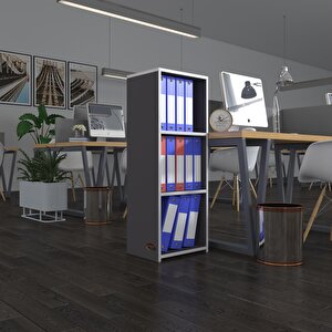 Klasörlük Raflı Almakay Gri 105*40*30 Kitaplık Ofis Arkalıksız Beyaz