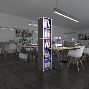 Klasörlük Raflı Kutadgu Gri 175*40*30 Kitaplık Ofis Arkalıksız Beyaz