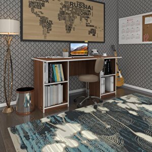 Ofis Masası Pat Morita Cvz 75*150*80 Raflı Dolap Çiftli Şeritli Bilgisayar Çalışma Masası Ceviz