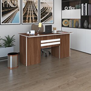 Ofis Masası Pat Morita Cvz 75*150*80 Raflı Dolap Çiftli Şeritli Bilgisayar Çalışma Masası Ceviz
