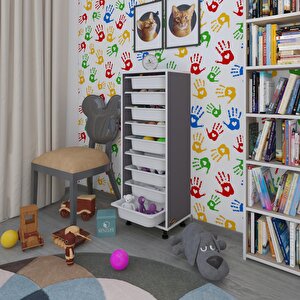 Sepetli Mutfak Dolabı Ruberu Gri 122x45x30 Banyo Oyuncak Çamaşır Beyaz 9 Lu Sepet Gri