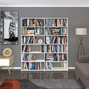 Kitaplık Süper Ga 180*160*19 Byz 6 Katlı 2 Bölme Çift Bölme Opsiyonlu Ofis Mutfak Banyo Dolabı Arkalıksız Beyaz